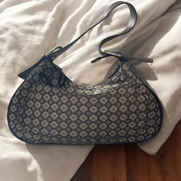 Nine West Monogram Mini Shoulder Bag Geometric Print Black Faux Leather Small - Picture 1 of 8